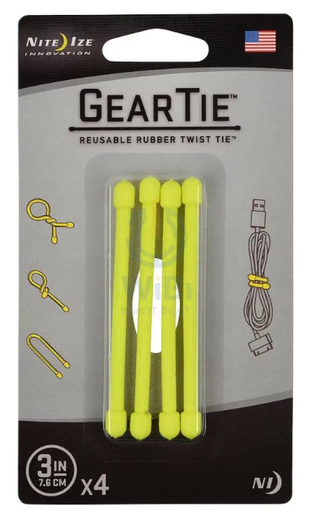 NiteIze Gear Tie® Reusable Rubber Twist Tie 3 in. - 4 Pack - Neon Yellow Accessories > Other Accessories