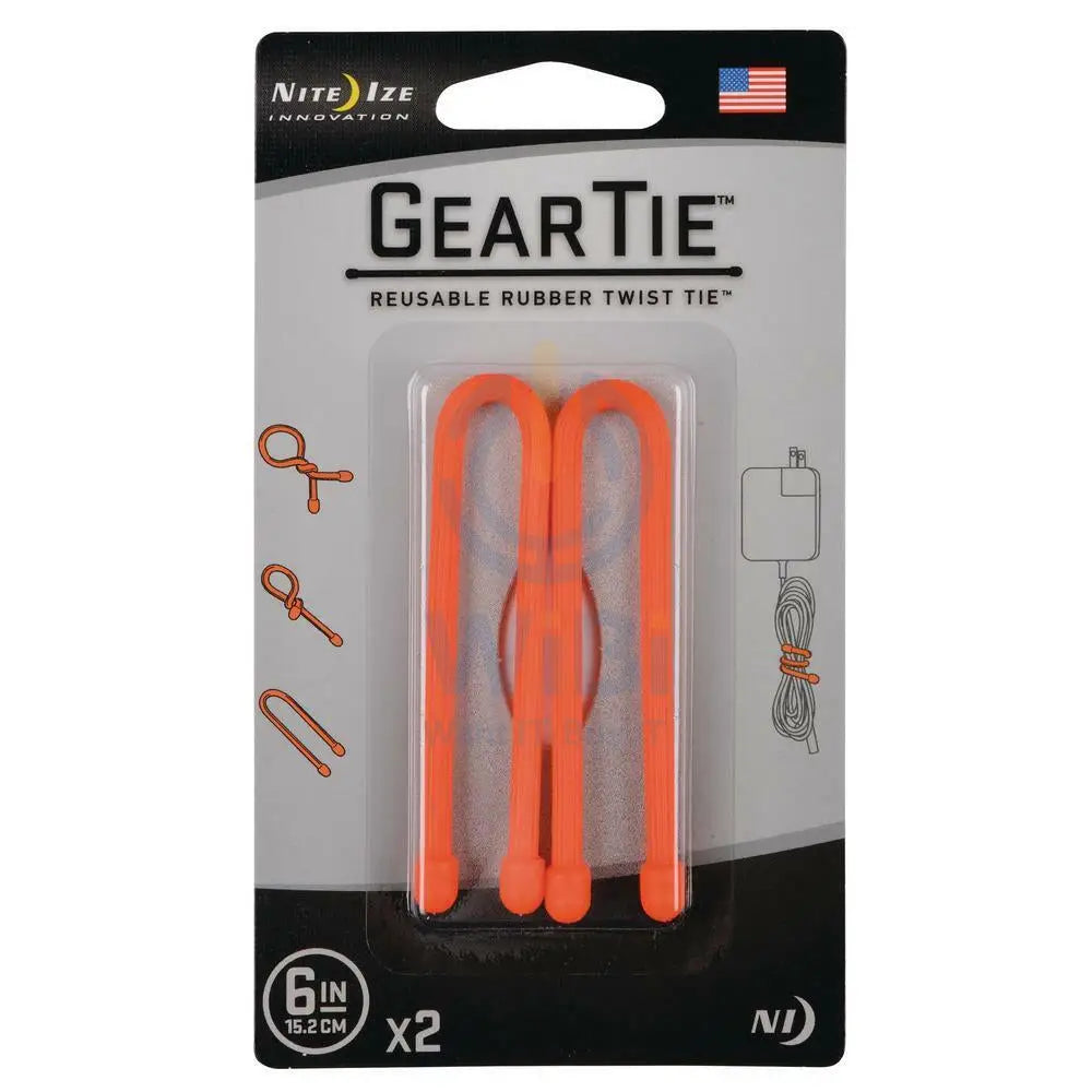 NiteIze Gear Tie® Reusable Rubber Twist Tie 6 in. - 2 Pack - Bright Orange Accessories > Other Accessories
