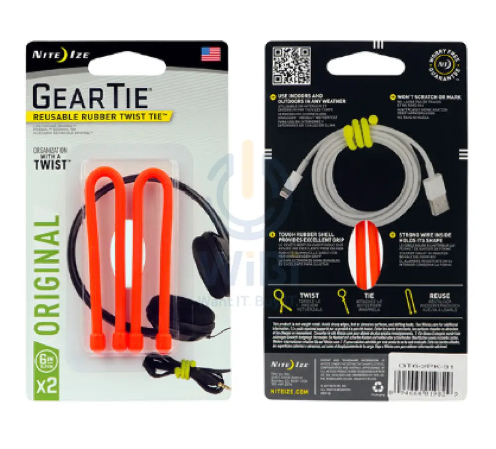 NiteIze Gear Tie® Reusable Rubber Twist Tie 6 in. - 2 Pack - Bright Orange Accessories > Other Accessories