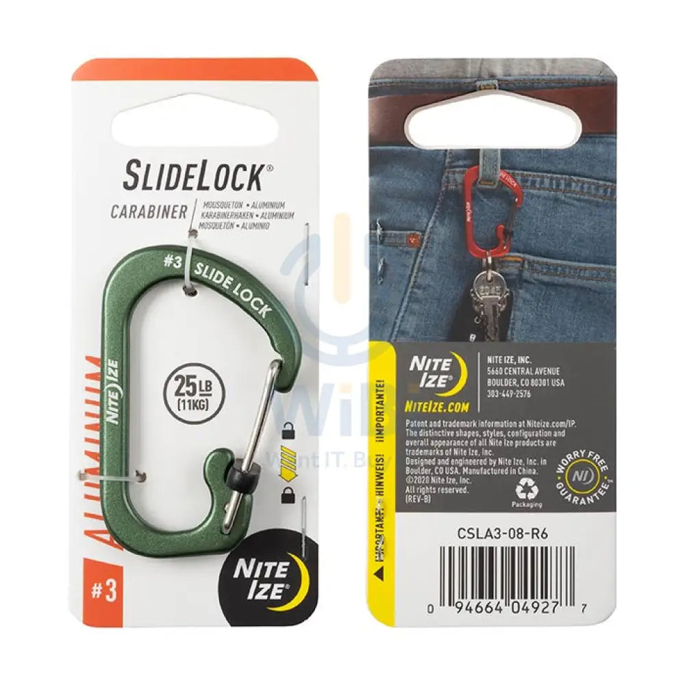 NiteIze SlideLock® Carabiner Aluminum #3 - Olive Accessories > Other Accessories