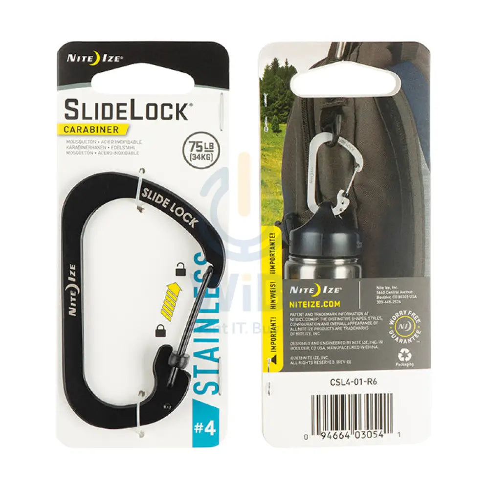 NiteIze SlideLock® Carabiner Stainless Steel #4 - Black Accessories > Other Accessories