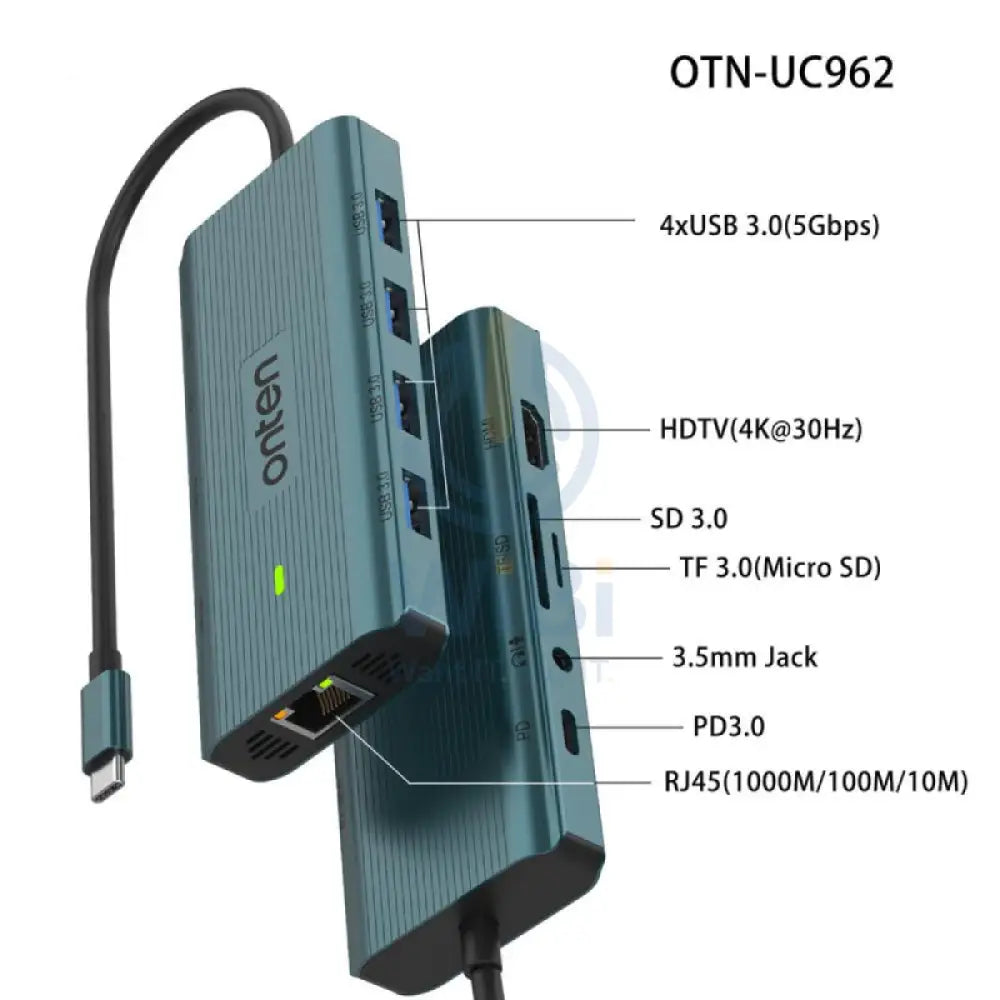 Onten UC962 10-in-1 USB-C Multi-Function Docking Station - Green Accessories > USB Hub