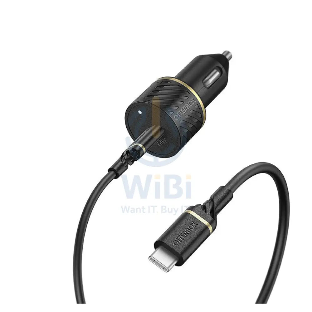 OtterBox Car Charger With USB-C To USB-C Cable - 18W / USB-C To USB-C / Black