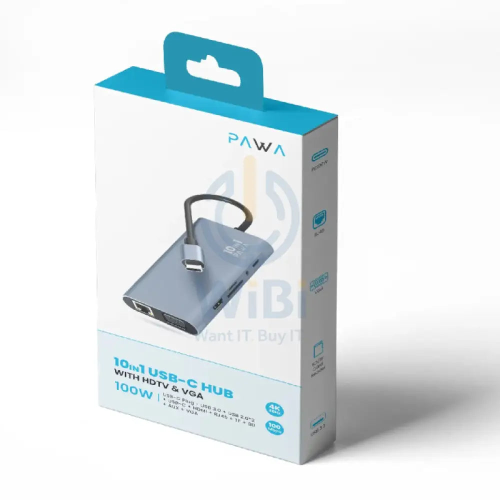 Pawa 10-in-1 USB-C HUB With 4K HDMI and VGA - Grey Accessories > USB Hub
