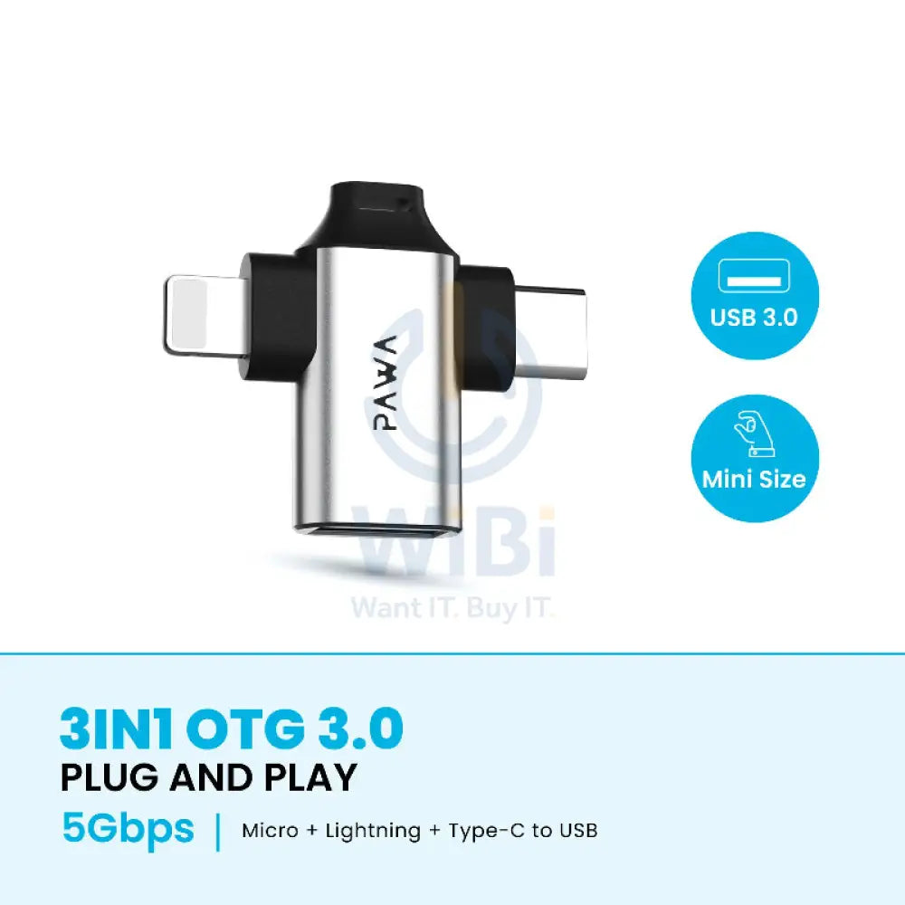 PAWA 3-in-1 OTG Adapter - Lightning / Type-C / Micro USB / 5Gbps / Grey Accessories > Cables & Converters > Converters