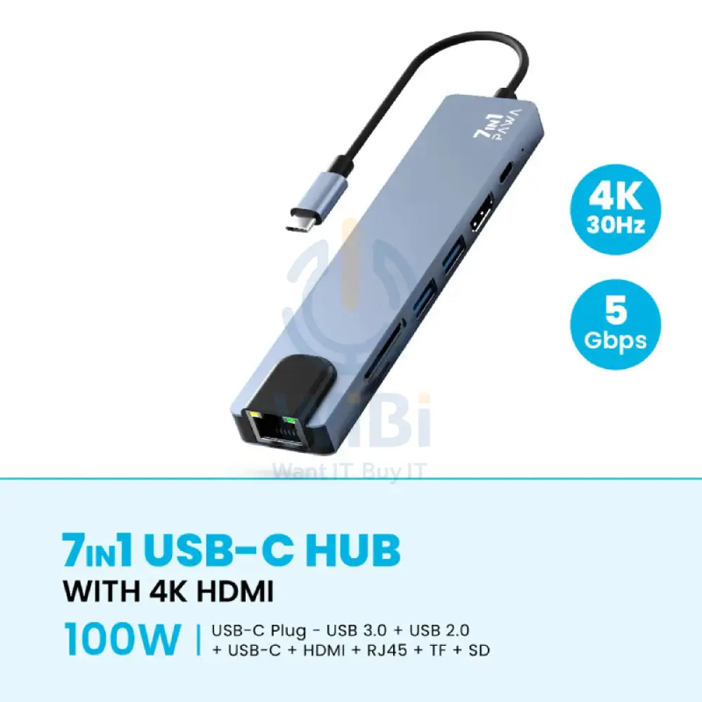 Pawa 7 in1 USB-C HUB With 4K HDMI - Grey Accessories > USB Hub