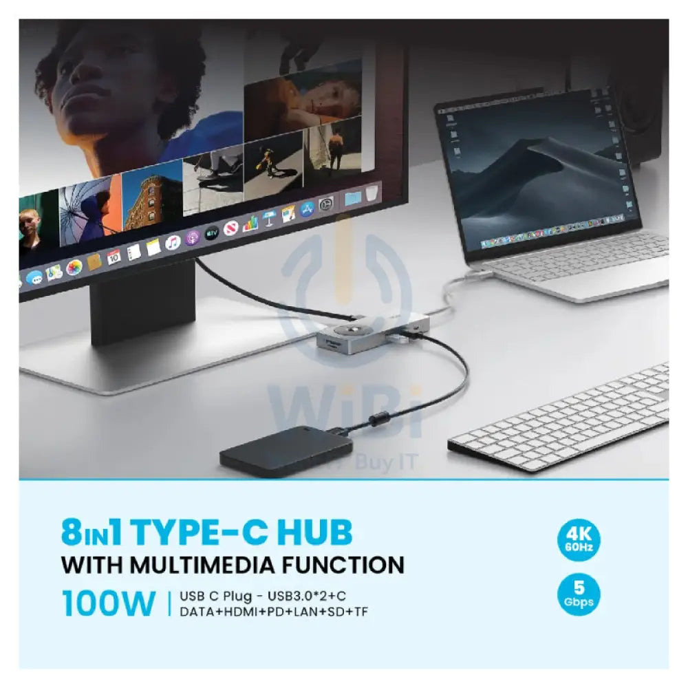 Pawa 8-in-1 USB-C HUB With With Multimedia Function - Grey Accessories > USB Hub