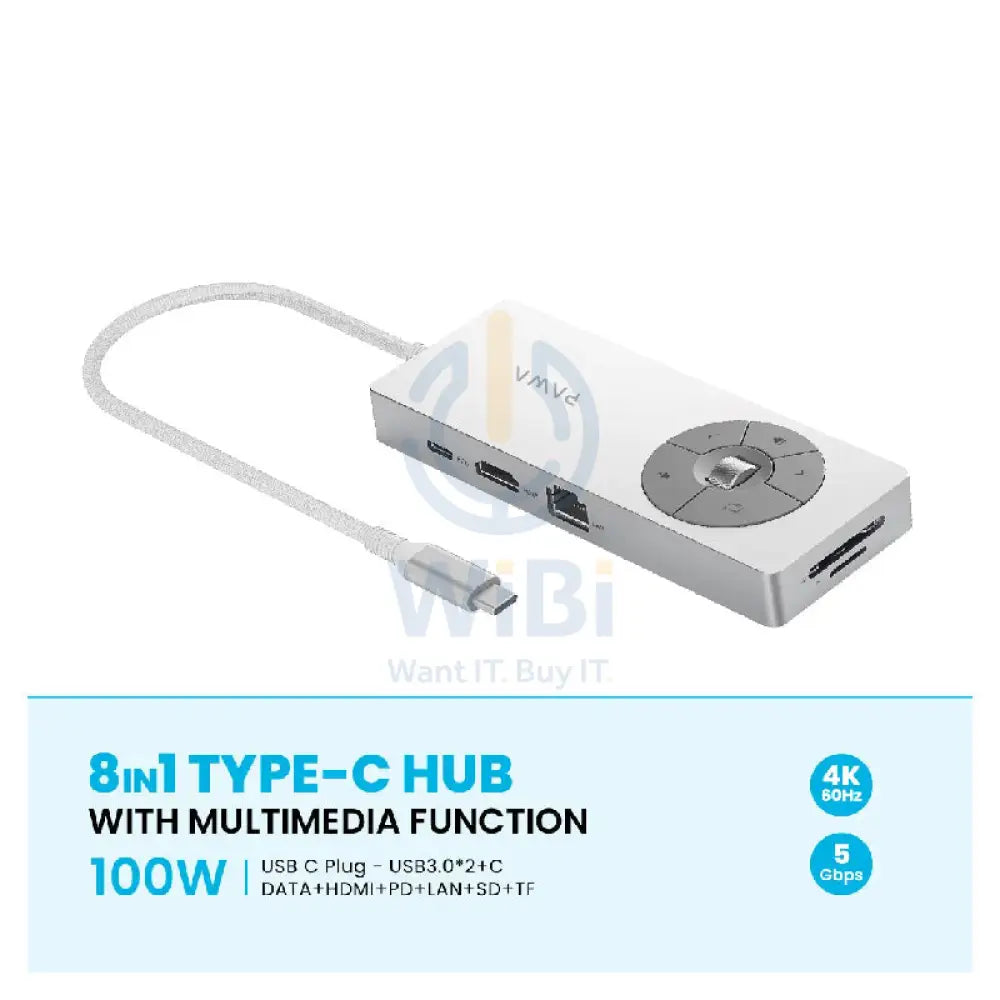 Pawa 8-in-1 USB-C HUB With With Multimedia Function - Grey Accessories > USB Hub