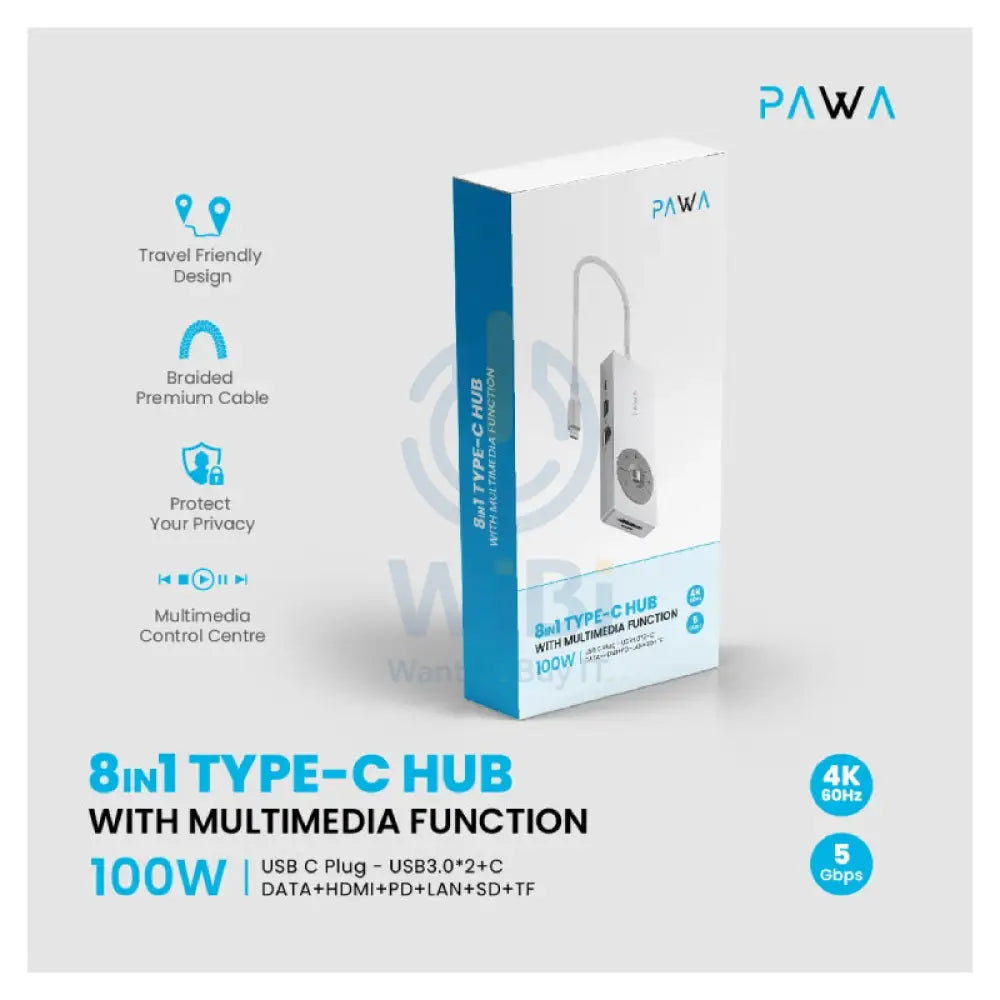 Pawa 8-in-1 USB-C HUB With With Multimedia Function - Grey Accessories > USB Hub