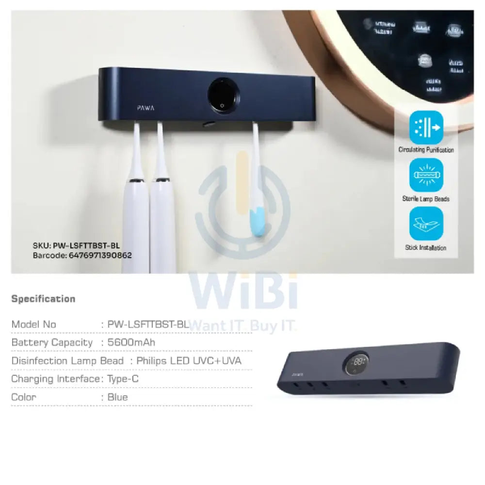Pawa Automatic Toothbrush Sterilizer - 5600mAh / Blue Accessories > Smart Devices