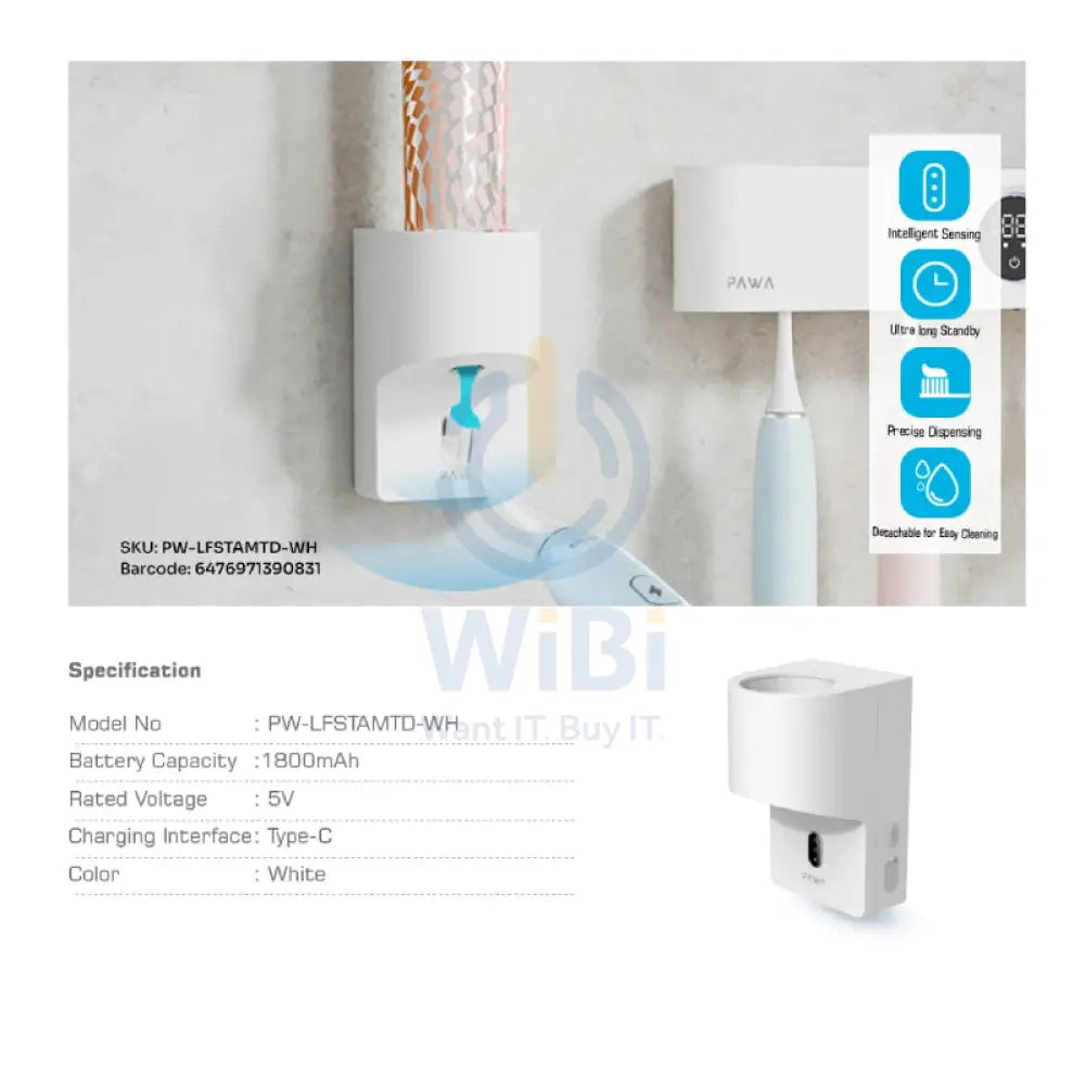 Pawa Automatic Toothpaste Dispenser - 1800mAh / White Accessories > Smart Devices