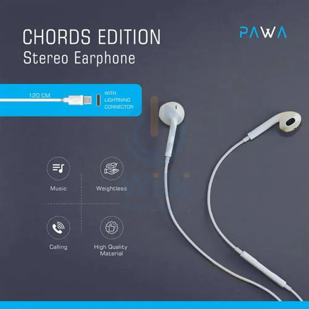 PAWA Chords Series Stereo Earphone Lightning - White Accessories > Audio > Headphones