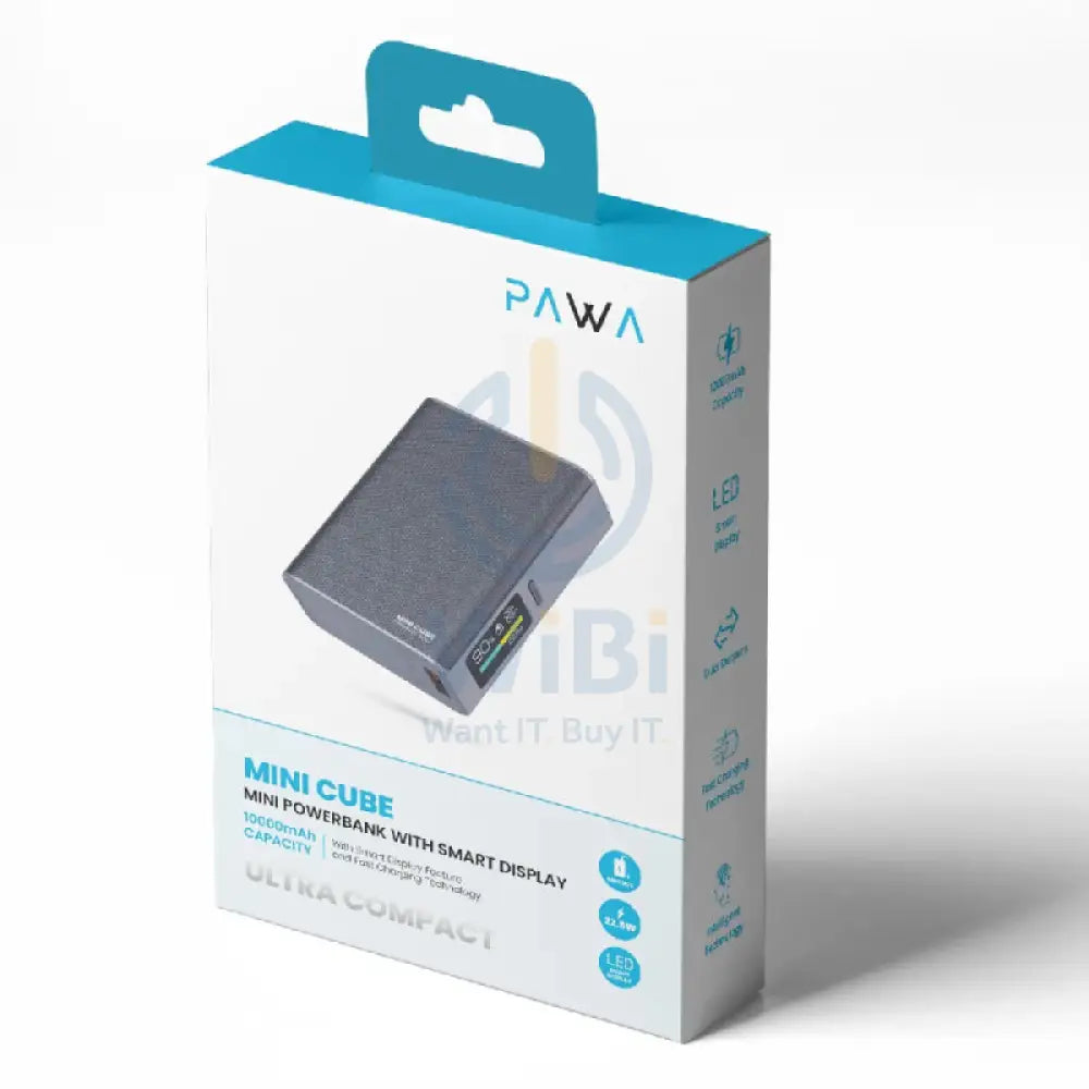 Pawa Cube Mini Power Bank With Smart Display 22.5W / 10000mAh / Black Accessories > Power Bank