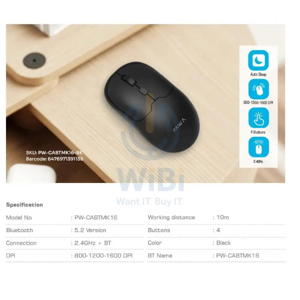 Pawa Dual Mode Wireless Mouse - Wireless / Black Accessories > Keyboard & Mouse