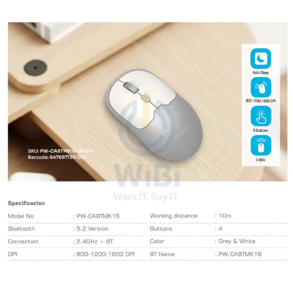 Pawa Dual Mode Wireless Mouse - Wireless / Grey/White Accessories > Keyboard & Mouse