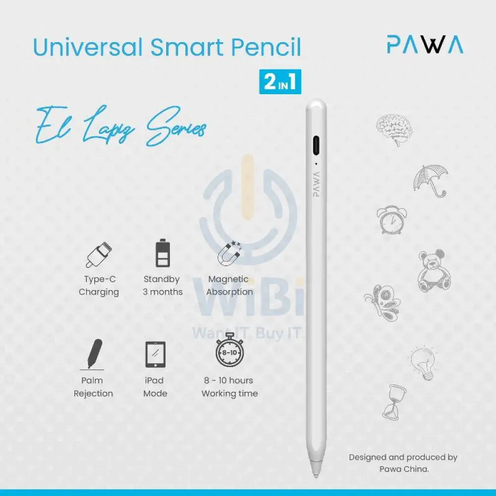 Pawa El Lapiz Series 2-in-1 Universal Smart Pencil - White Accessories > Mobiles & Tablets > Tablets > Stylus & Pencil
