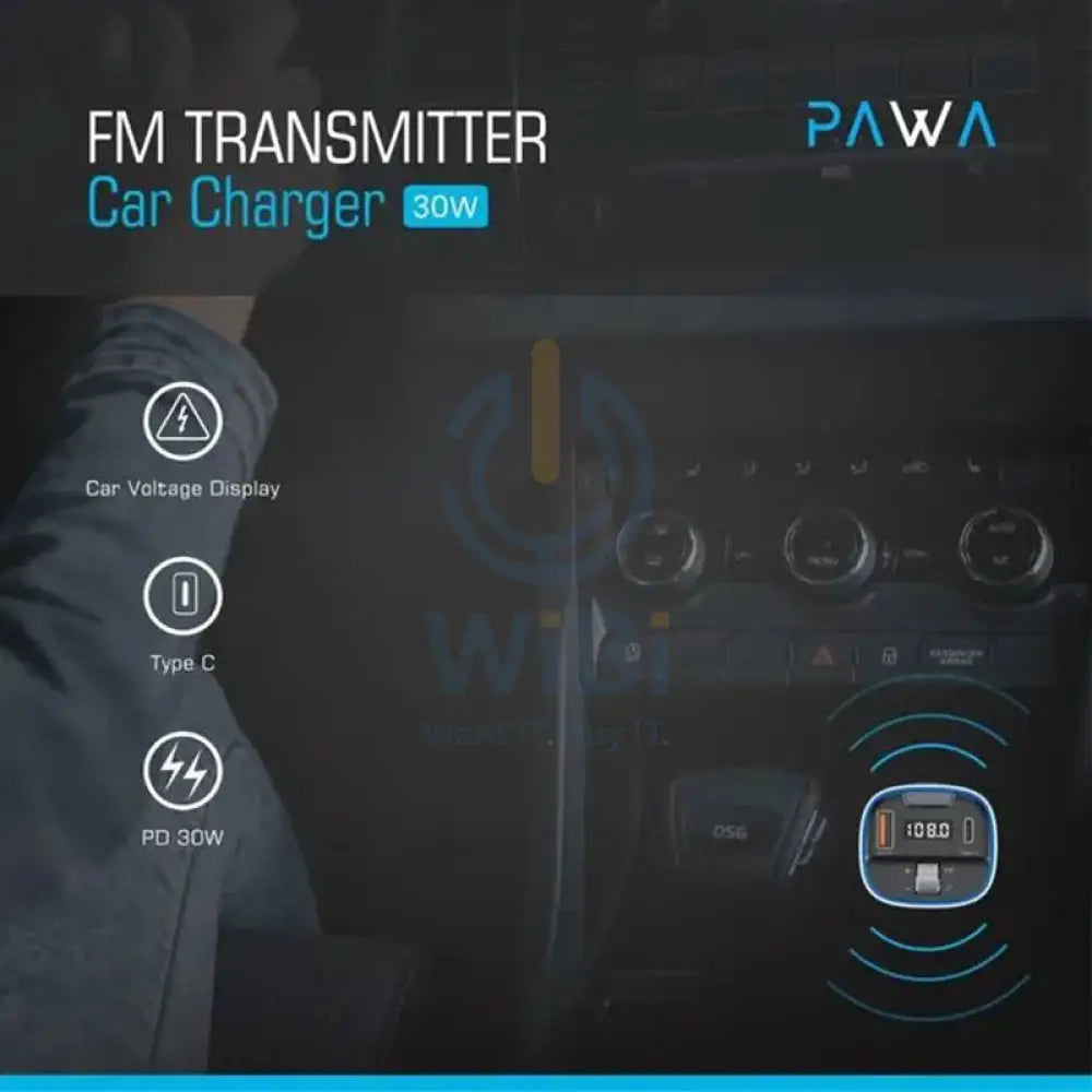 PAWA FM Transmitter Car Charger 30W - Black Accessories > Power Adapters