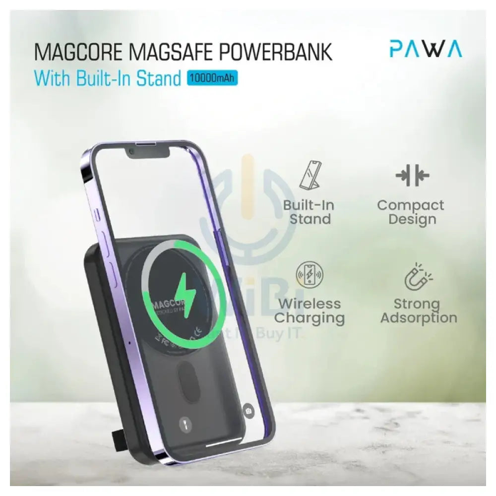 Pawa MagCore MagSafe Power Bank With Built-In Stand - 10000mAh / Black Accessories > Power Bank