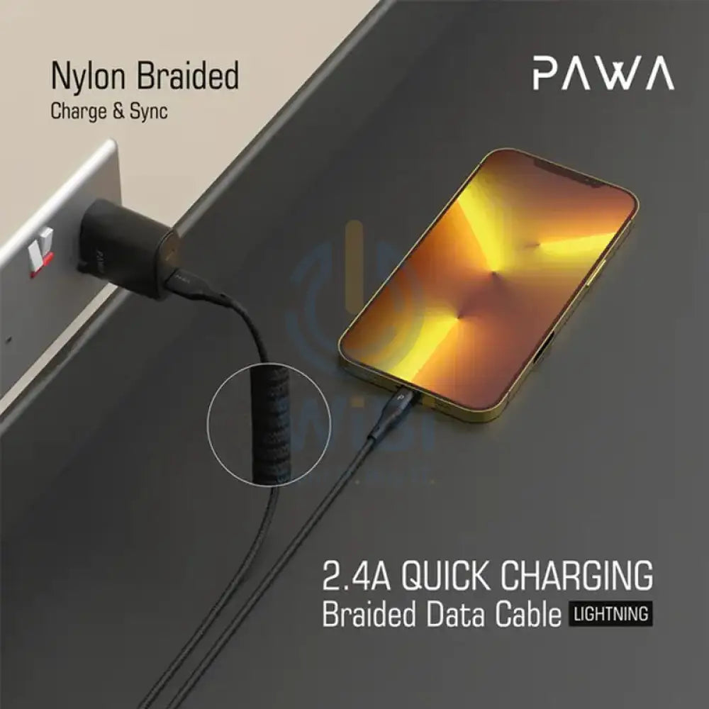 Pawa Nylon Braided 2.4A Data & Quick Charging Lightning Cable 2m/6.5ft - Black Accessories > Cables & Converters >