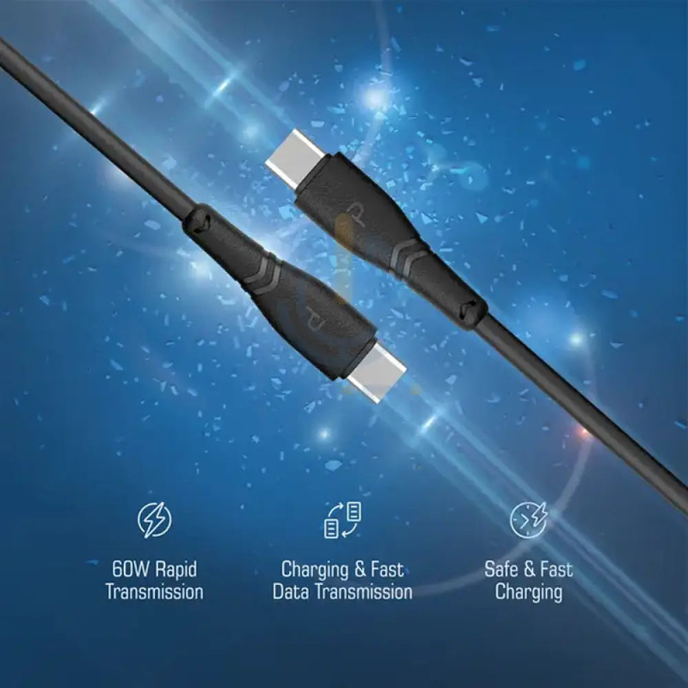 Pawa PVC 60W Data & Quick Charging USB-C to USB-C Cable 1.2m/4ft - Black Accessories > Cables & Converters > Cables >