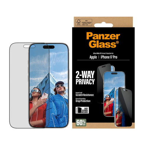 PanzerGlass 2-Way Ultra- Wide Fit w. EasyAligner Privacy Screen Protector For Apple iPhone 17 Pro - Privacy