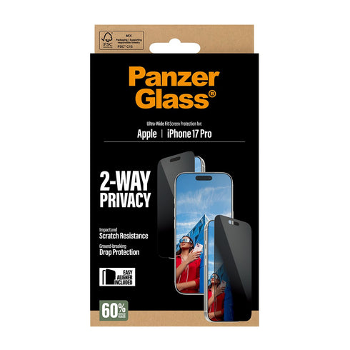 PanzerGlass 2-Way Ultra- Wide Fit w. EasyAligner Privacy Screen Protector For Apple iPhone 17 Pro - Privacy