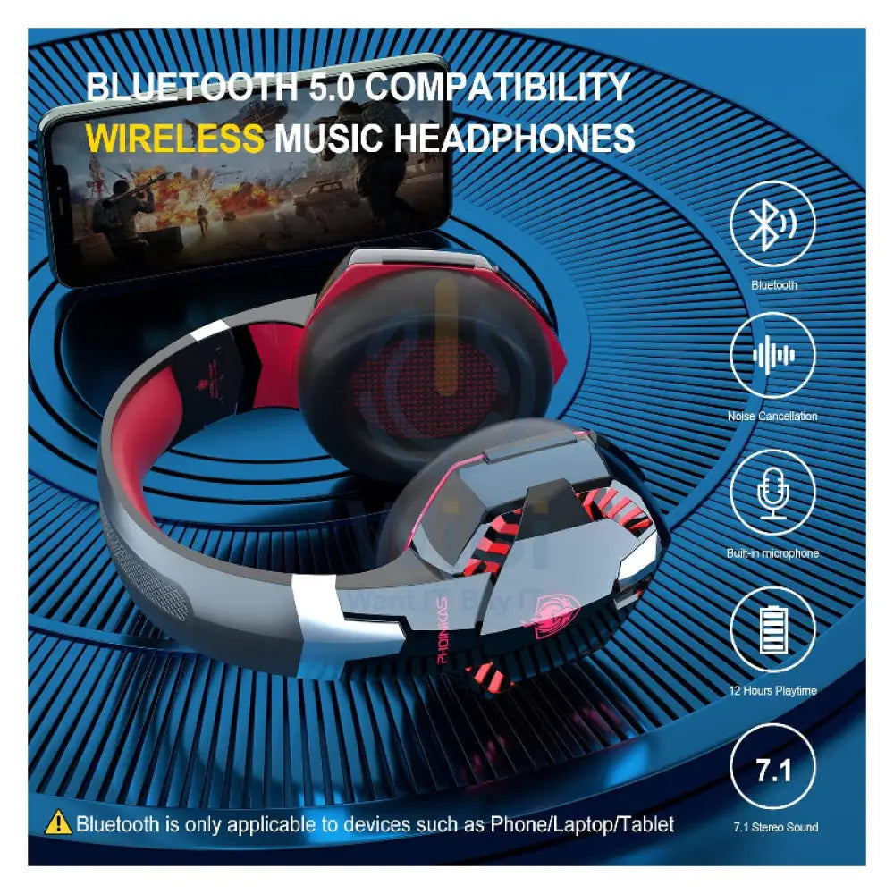 PHOINIKAS G2000BT Gaming Headphones with Adapter - Red Accessories > Audio > Headphones > Gaming Zone