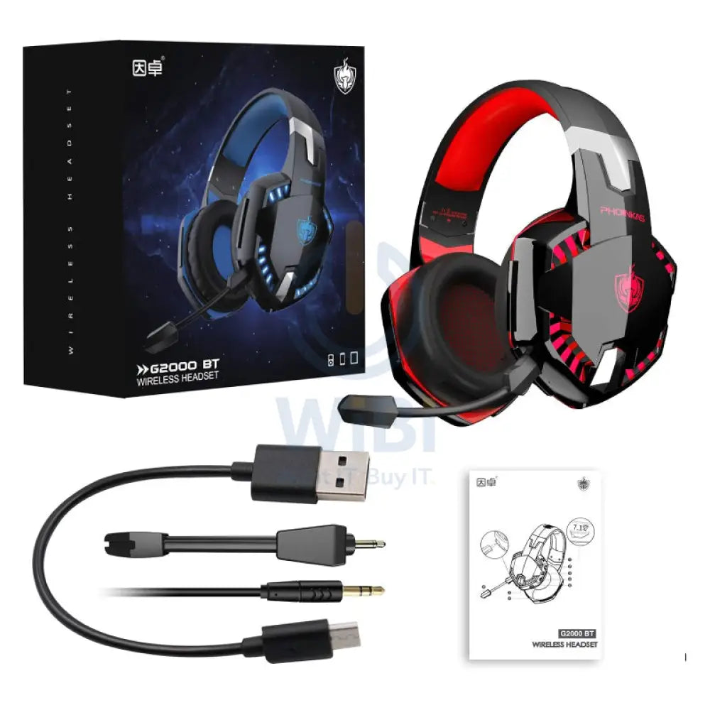 PHOINIKAS G2000BT Gaming Headphones with Adapter - Red Accessories > Audio > Headphones > Gaming Zone