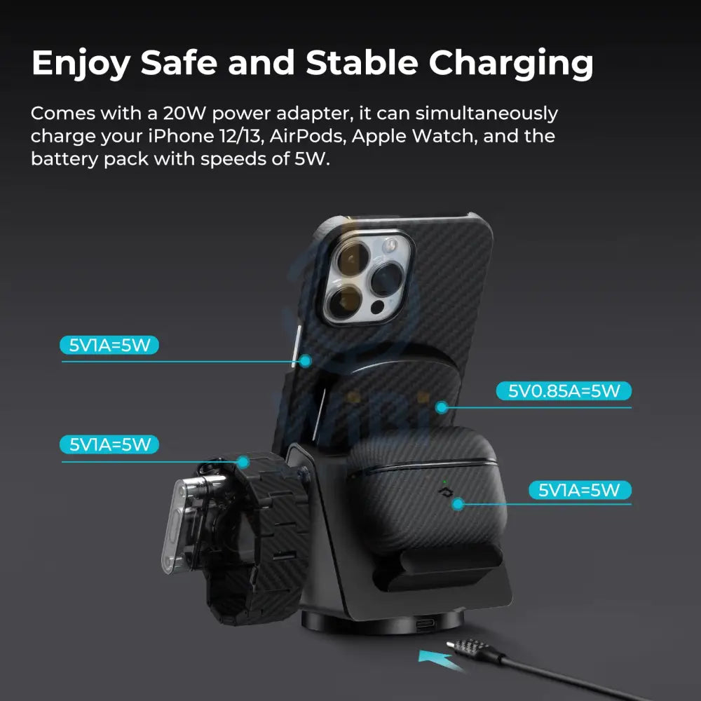 Pitaka MagEZ Slider 4-in-1 Wireless Charger with Power Dongle for Apple Watch - Black Accessories > Power Adapters