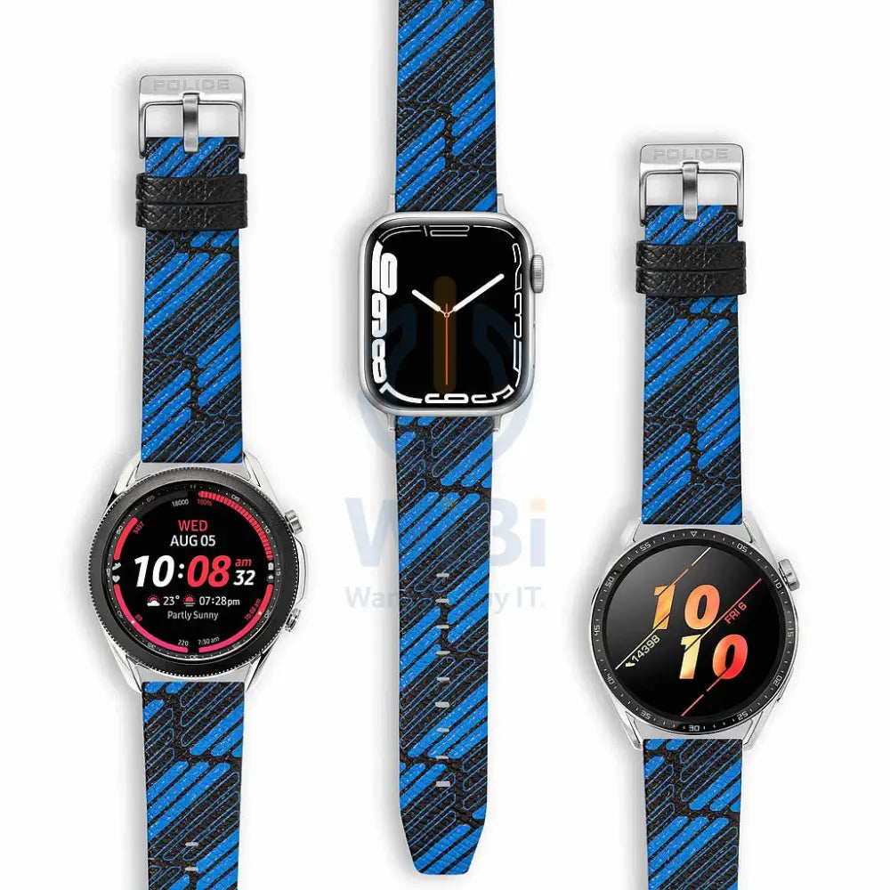 Police Mono Apple Watch 38/40/41mm Smart Watch 20mm Leather Strap - Blue Accessories > Smart Watches