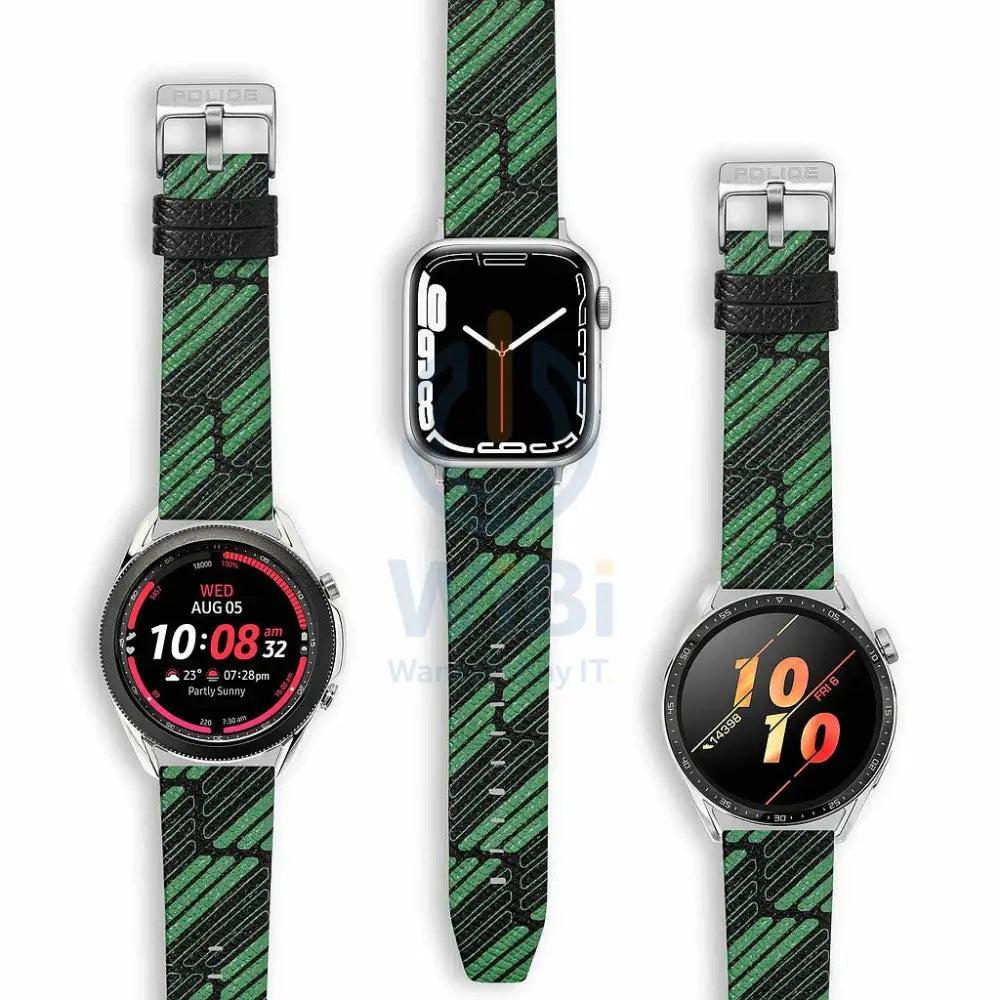 Police Mono Apple Watch Ultra/45/44/42mm Smart Watch 22mm Leather Strap - Green Accessories > Smart Watches