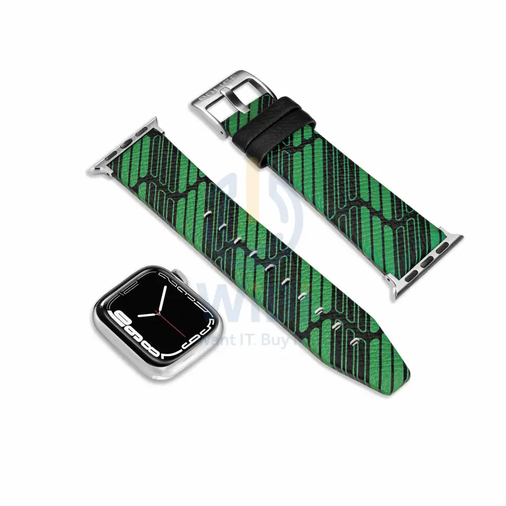 Police Mono Apple Watch Ultra/45/44/42mm Smart Watch 22mm Leather Strap - Green Accessories > Smart Watches