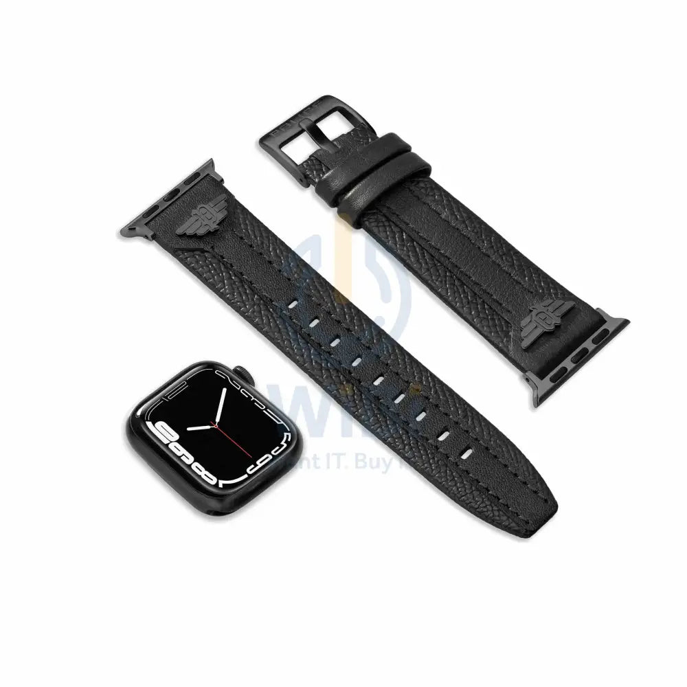 Police Wings Apple Watch 38/40/41 Smart Watch 20mm Leather (Gun Metal Buckle) Strap - Black Accessories > Smart Watches