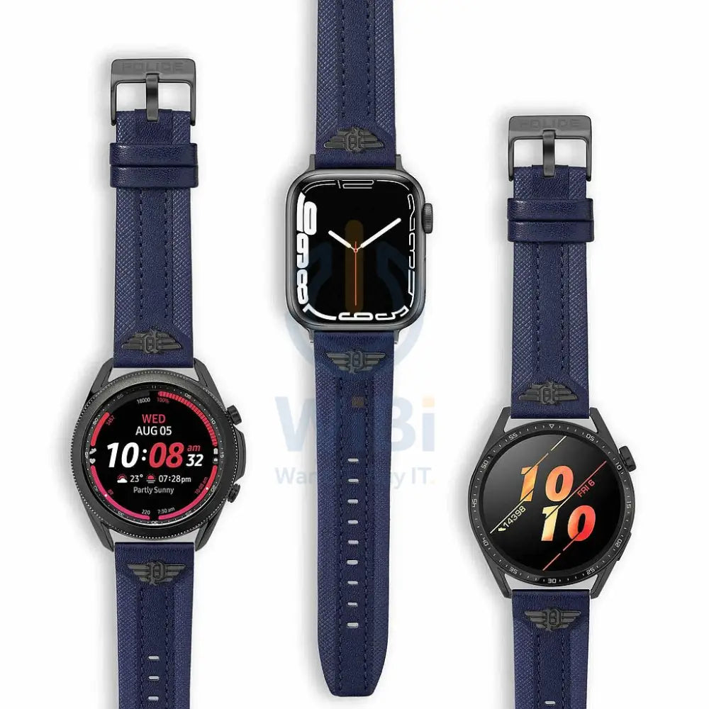 Police Wings Apple Watch 38/40/41 Smart Watch 20mm Leather (Gun Metal Buckle) Strap - Blue Accessories > Smart Watches