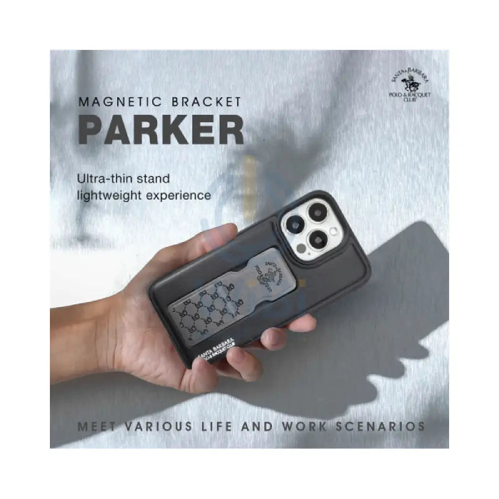 Polo Parker Magnetic Bracket Genuine Santa Barbara Leather Case - iPhone14 Max / Grey Accessories > Mobiles & Tablets >
