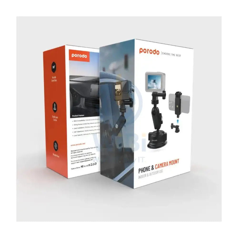 Porodo 2 in 1 Mobile and Camera Mount with Suction Base Accessories > Cameras