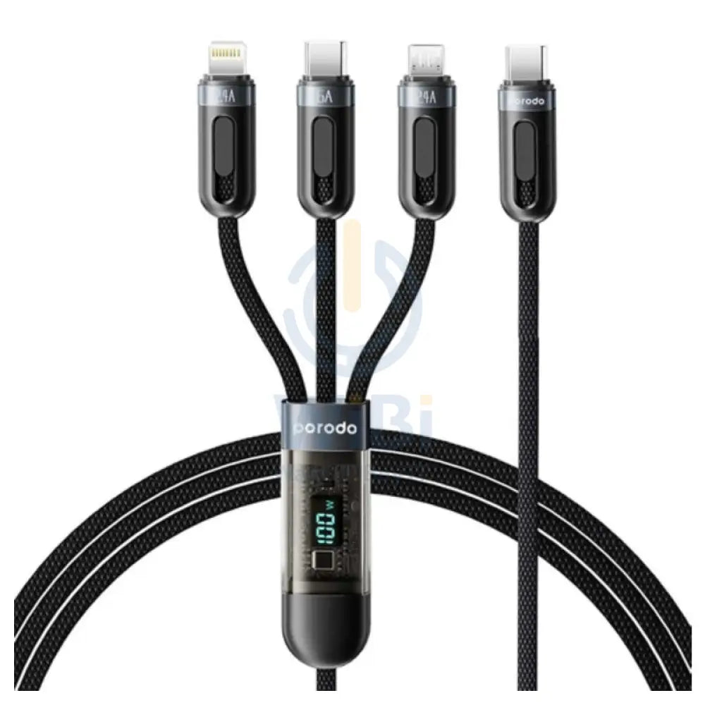 Porodo 3-IN-1 Digital-Display Fast Charging 1.2M Cable C to C + L + M - Black Accessories > Cables & Converters > Cables