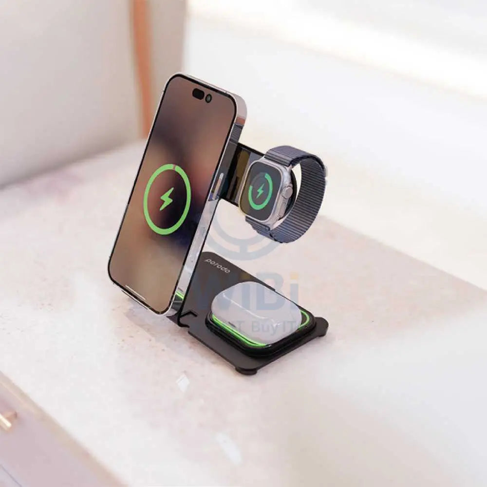 Porodo 3 In 1 Dual Coil Wireless Charging Dock - Black Accessories > Power Adapters