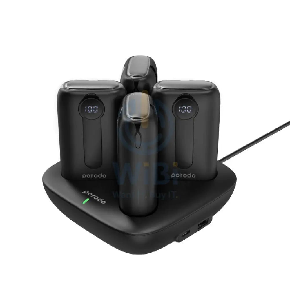 Porodo 4 Power Bank Station Lightning & Type-C Integrated Cable - 10000mAh / Black Accessories > Power Bank