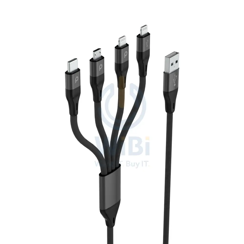 Porodo 4in1 Aluminum Braided Fast Charge Cable (1.2m/4ft) - Black Accessories > Cables & Converters > Cables