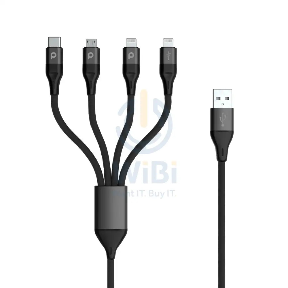 Porodo 4in1 Aluminum Braided Fast Charge Cable (1.2m/4ft) - Black Accessories > Cables & Converters > Cables