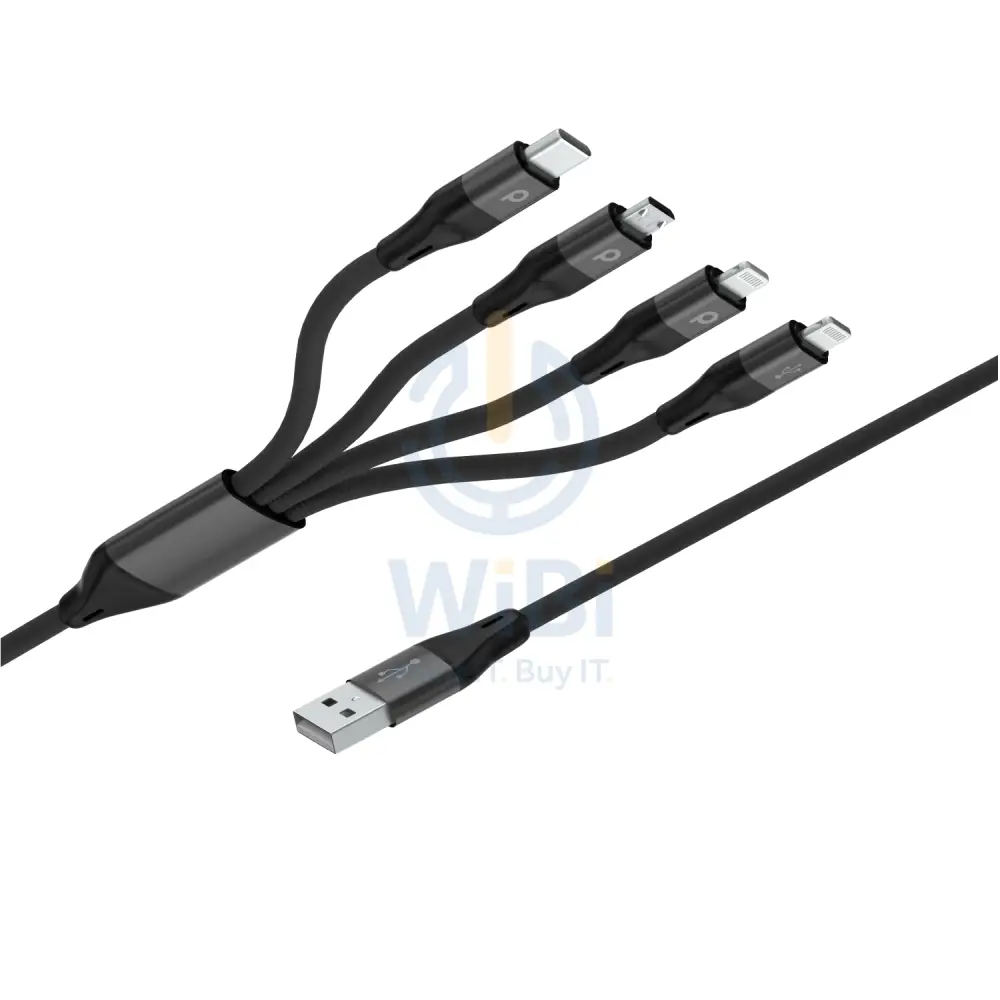 Porodo 4in1 Aluminum Braided Fast Charge Cable (1.2m/4ft) - Black Accessories > Cables & Converters > Cables