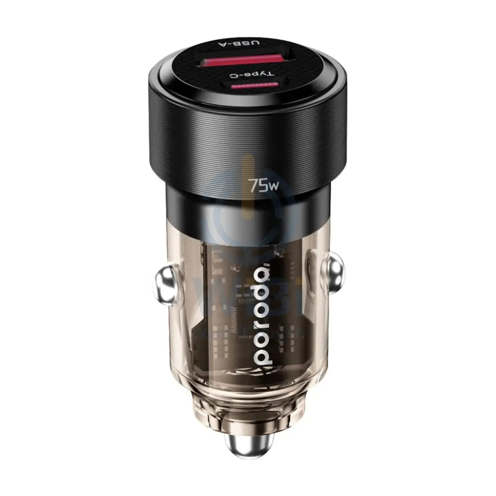 Porodo 75W Dual Port Transparent Aluminum Car Charger - Black Accessories > Cables & Converters