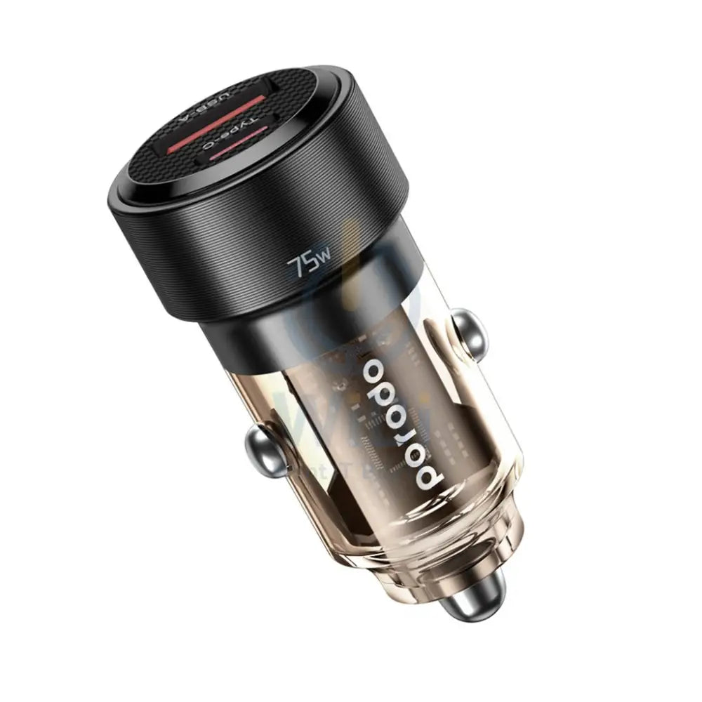 Porodo 75W Dual Port Transparent Aluminum Car Charger - Black Accessories > Cables & Converters