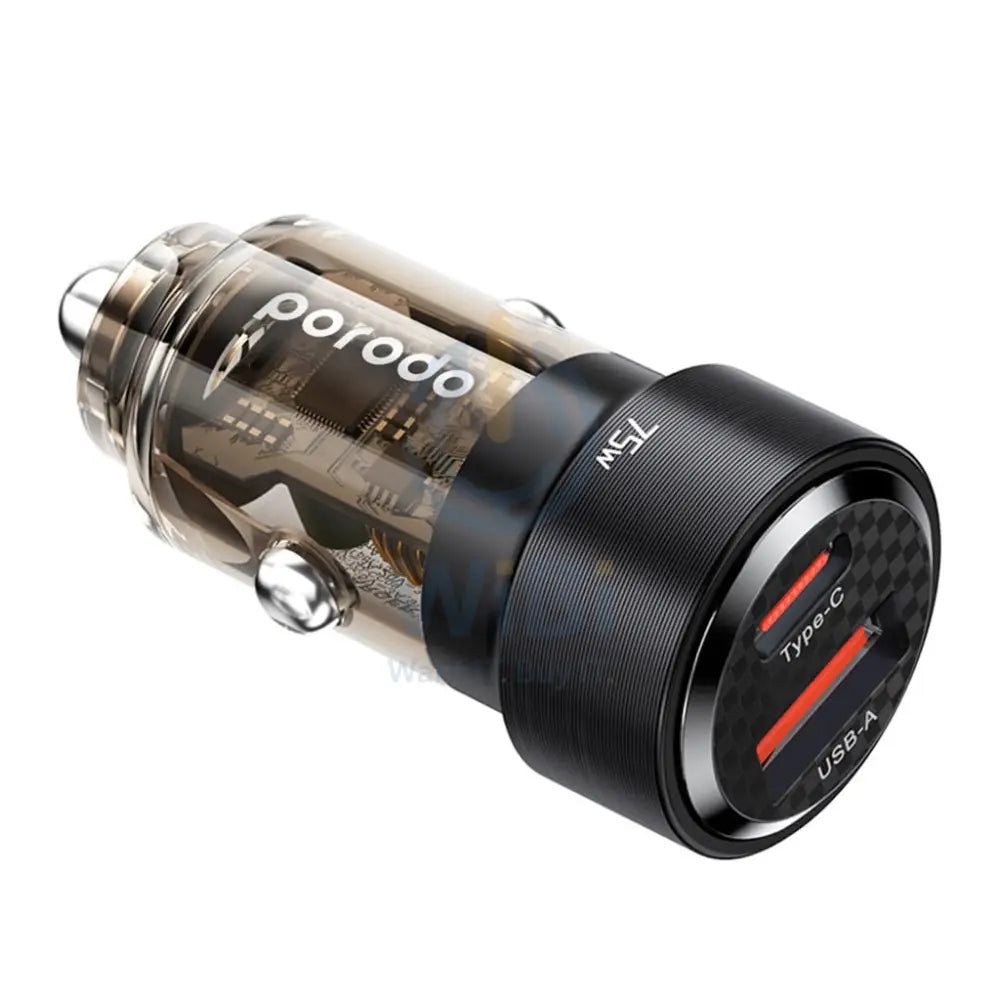 Porodo 75W Dual Port Transparent Aluminum Car Charger - Black Accessories > Cables & Converters