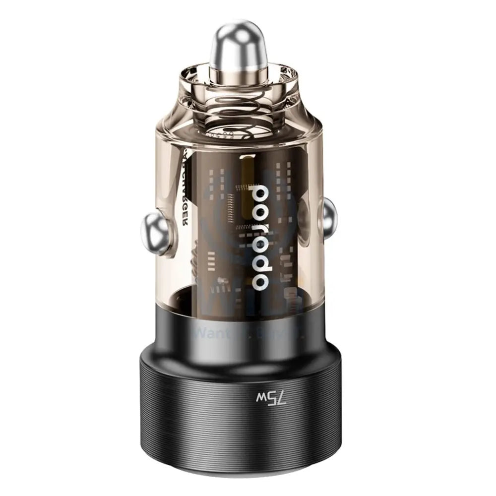Porodo 75W Dual Port Transparent Aluminum Car Charger - Black Accessories > Cables & Converters