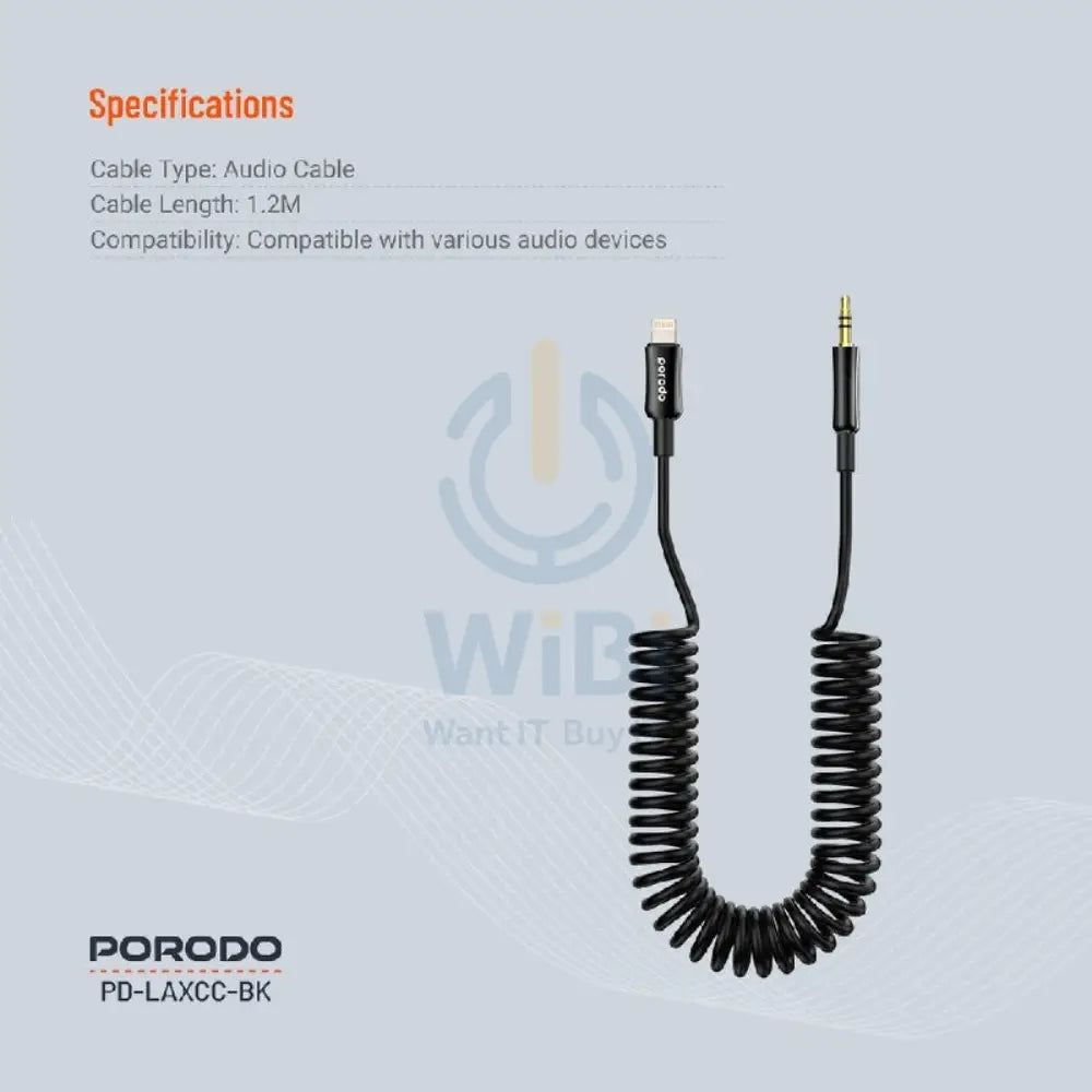 Porodo Audio Data Cable - 1.2M / Lightning / 3.5mm Jack / Black Accessories > Cables & Converters > Cables