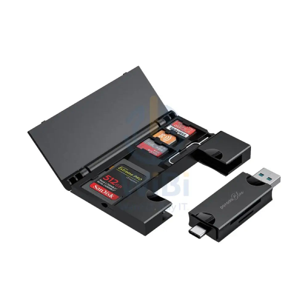Porodo Blue 2-in-1 Card Reader with Card Holder - Black Accessories > Mobiles & Tablets > Offer Zone