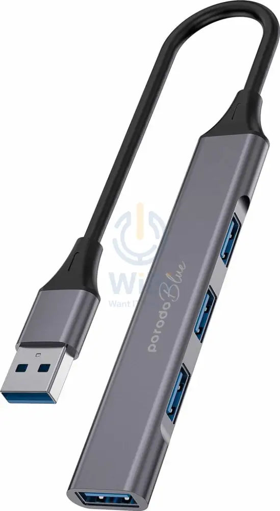 Porodo Blue 4 in1 USB-A Hub to 1 x USB-A 3.0 5Gbps and 3 x USB- A 2.0 480Mbps - Black Accessories > USB Hub
