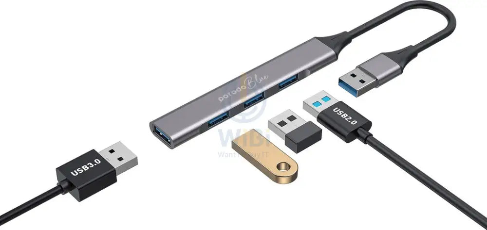 Porodo Blue 4 in1 USB-A Hub to 1 x USB-A 3.0 5Gbps and 3 x USB- A 2.0 480Mbps - Black Accessories > USB Hub